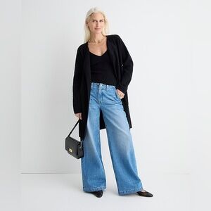 J Crew Juliette Collarless Sweater Blazer Women's Black Sz M Linen Blend Long